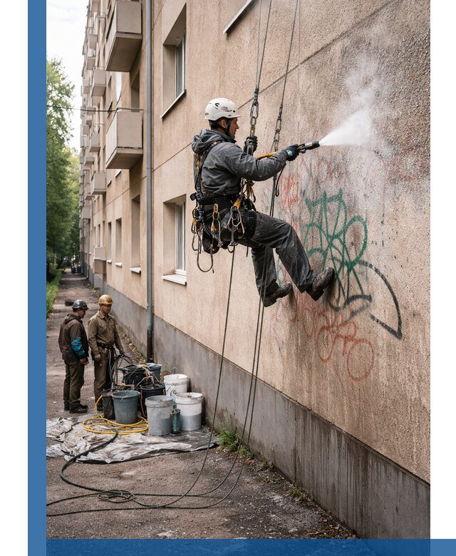 Удаление граффити с фасада в Балтийске без следов и повреждений