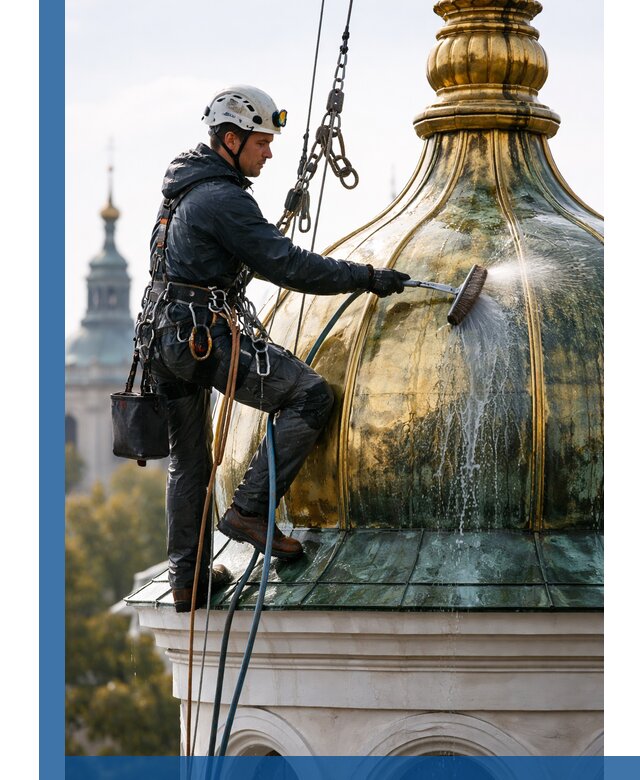 Профессиональная мойка куполов и шпилей высотными альпинистами в Балтийске
