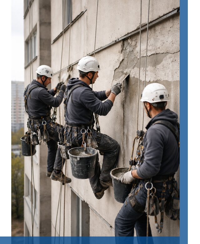 Ремонт бетонных элементов фасада в Балтийске от 2549 р. | ВЫСОТНИК-Блт