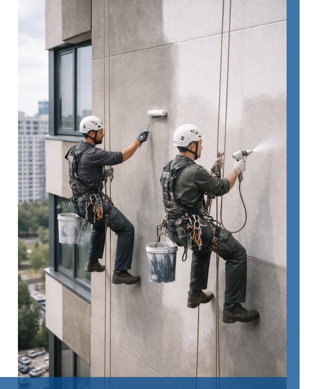 Покраска фасада альпинистами в Балтийске от 306 р. | ВЫСОТНИК-Блт