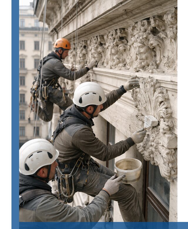 Реставрация фасадной лепнины с высотными работами в Балтийске