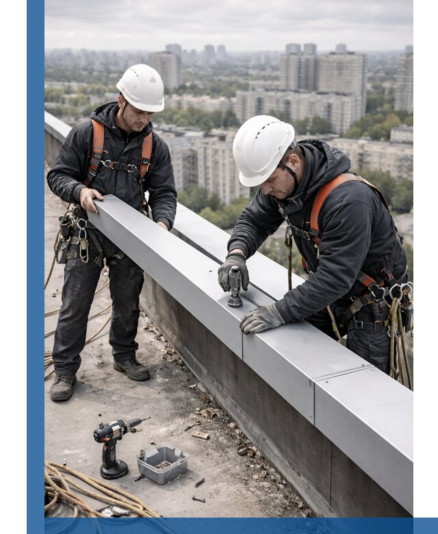 Монтаж парапетных крышек и ограждений кровли в Балтийске