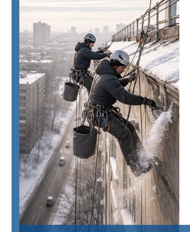 Очистка карнизов от снега в Балтийске профессионально и безопасно