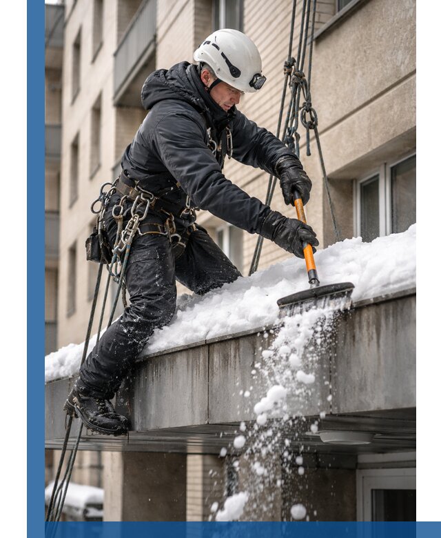 Очистка козырьков от снега в Балтийске круглогодично безопасно