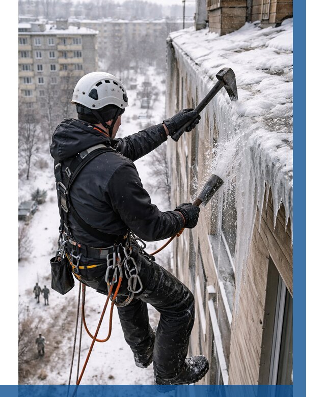 Сбивание сосулек с крыши в Балтийске по цене от 4588 р. | ВЫСОТНИК-Блт