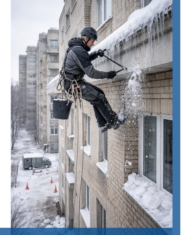 Удаление наледи с карнизов в Балтийске от 357 р. | ВЫСОТНИК-Блт