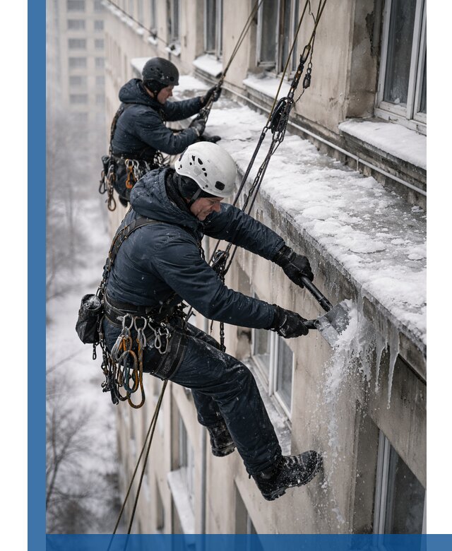 Удаление наледи и сосулек с карнизов в Балтийске профессионально
