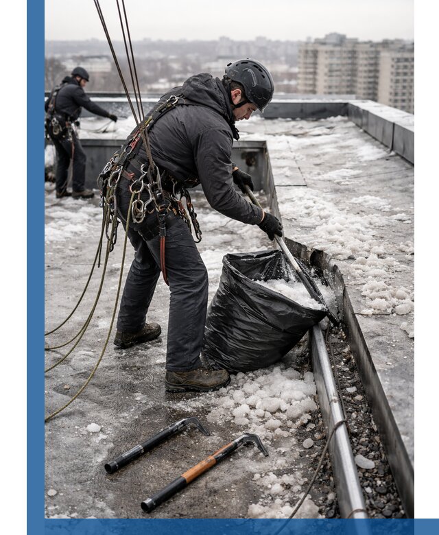 Аварийная очистка кровли в Балтийске от промальпинистов