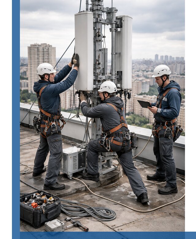 Монтаж антенн связи на крыше в Балтийске с вводом в эксплуатацию