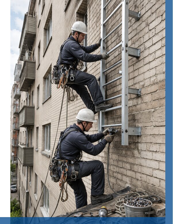 Монтаж пожарной лестницы в Балтийске от 25488 р заказать у ВЫСОТНИК-Блт