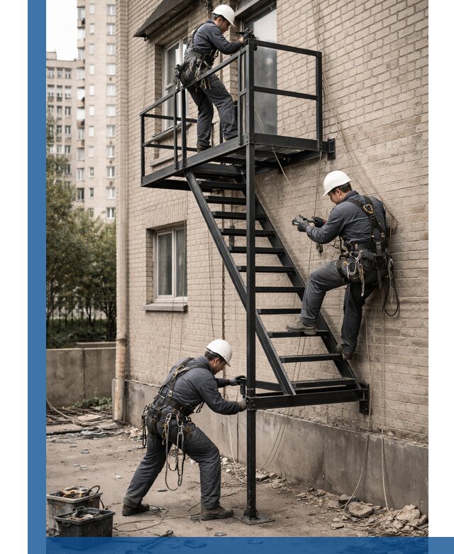 Монтаж пожарной лестницы в Балтийске, установка и крепление