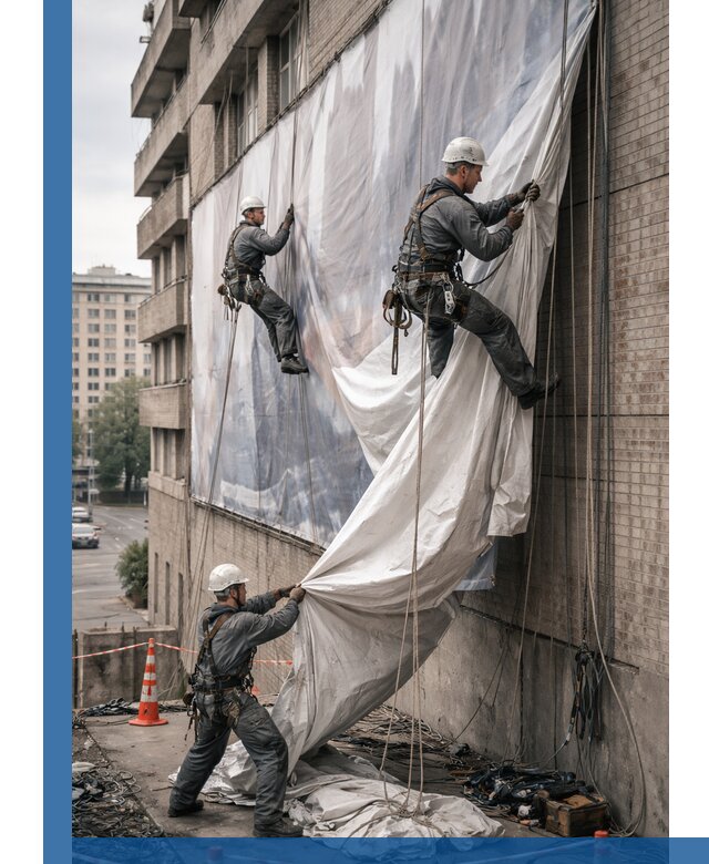 Демонтаж баннеров с фасада в Балтийске оперативно и безопасно