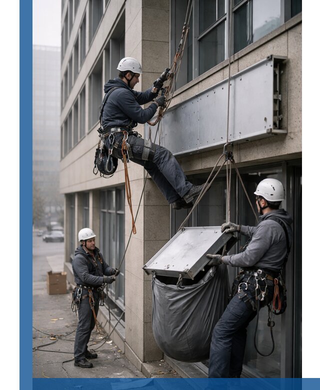 Демонтаж рекламной вывески с высотными работами в Балтийске