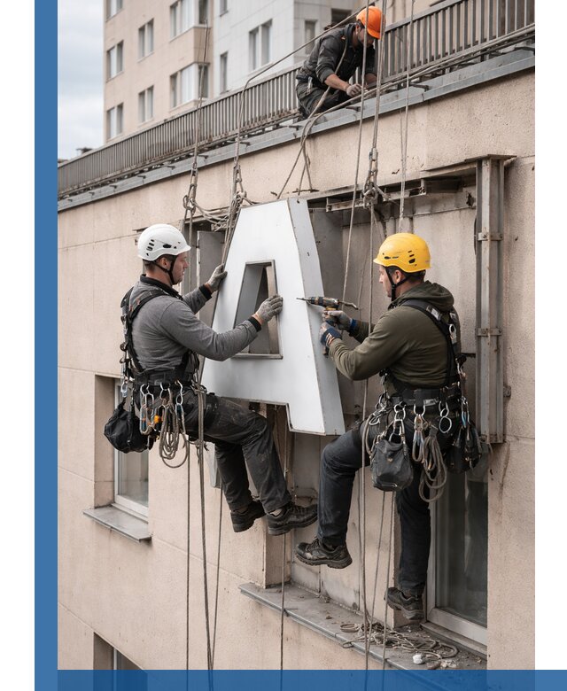 Ремонт и восстановление наружных вывесок на высоте в Балтийске