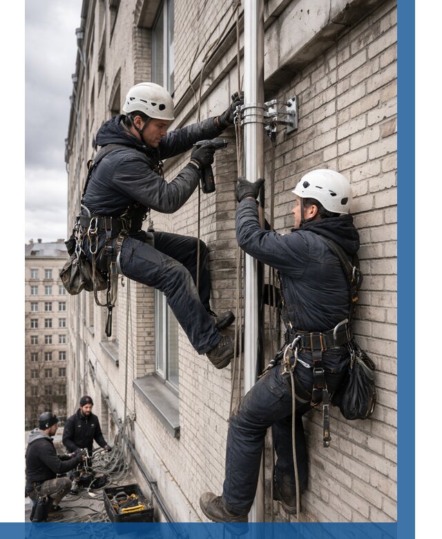 Монтаж флагштока на здании в Балтийске от 6627 р. | ВЫСОТНИК-Блт