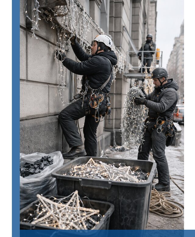 Демонтаж новогоднего оформления и гирлянд в Балтийске