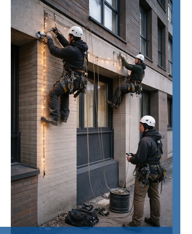 Монтаж гирлянд на фасаде в Балтийске от 3568 р. | ВЫСОТНИК-Блт