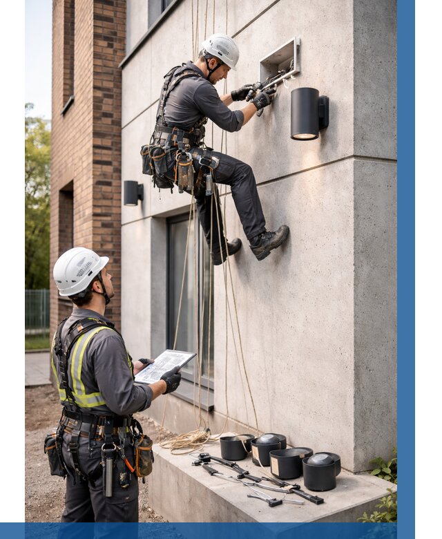 Монтаж фасадного освещения в Балтийске от 2549 р. | ВЫСОТНИК-Блт