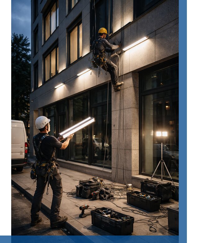 Монтаж архитектурной подсветки здания в Балтийске от 2549 р.|ВЫСОТНИК-Блт