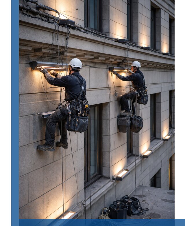 Монтаж архитектурной подсветки фасадов зданий в Балтийске