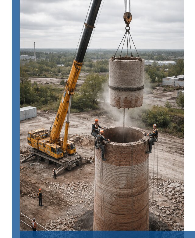 Демонтаж дымовой трубы в Балтийске с гарантиями безопасности
