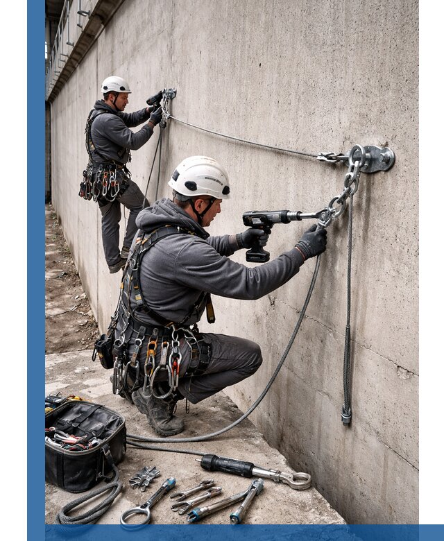 Монтаж анкерных линий высотной безопасности в Балтийске